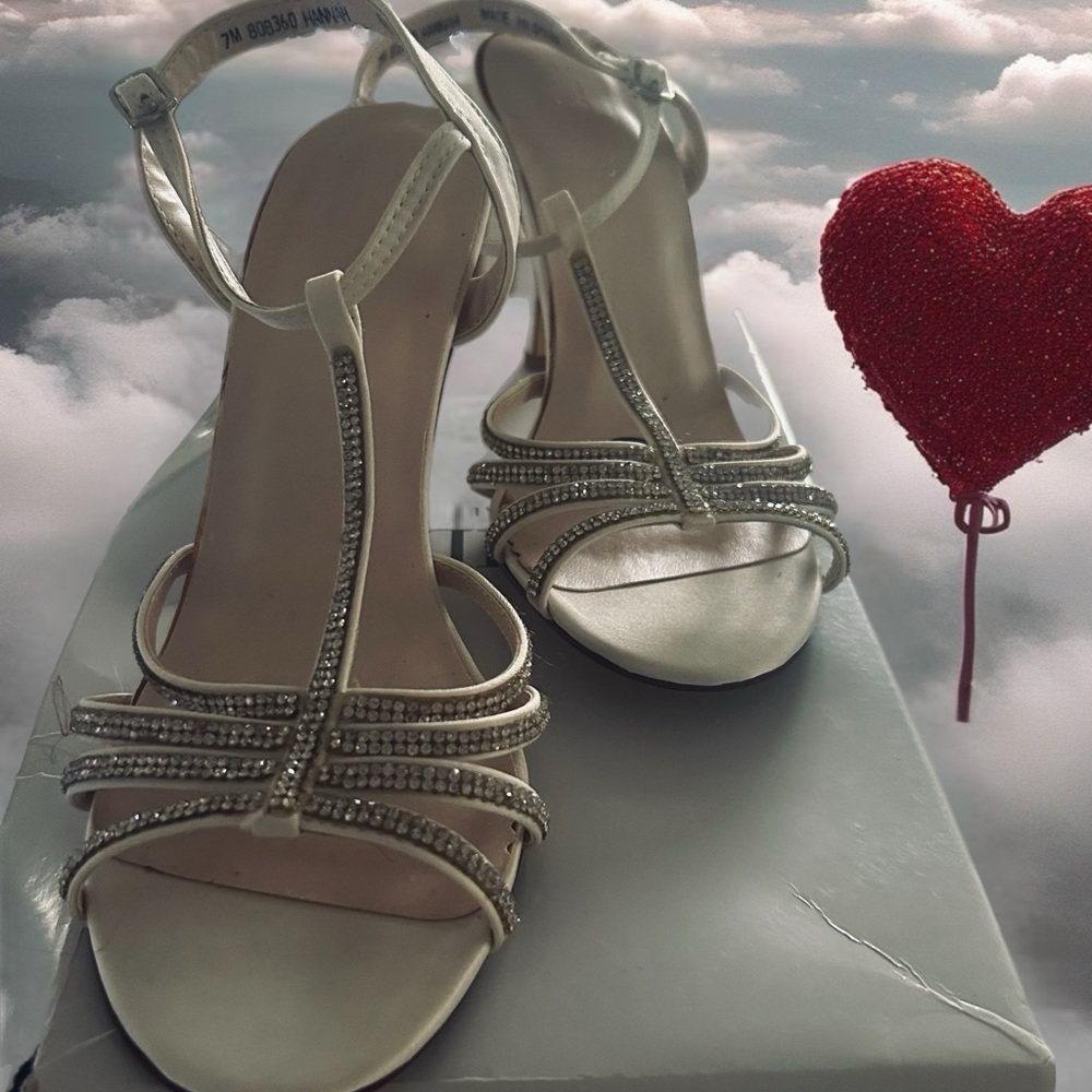 David's Bridal White Rhinestone Heels